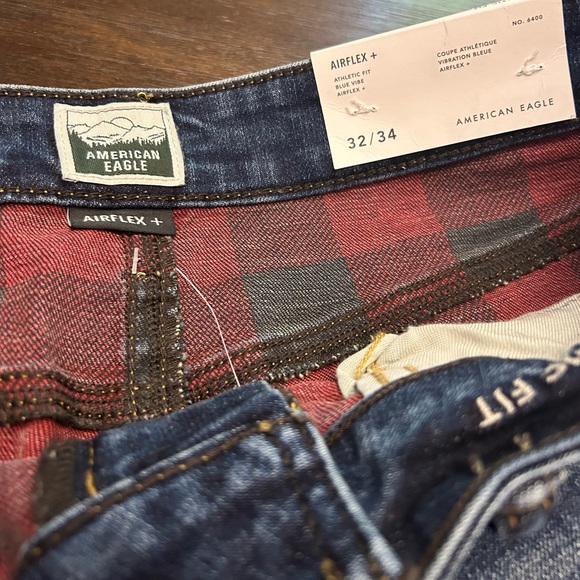 American Eagle Outfitters Blue Jeans with Red Plaid Cuffs NWT - Picture 2 of 4